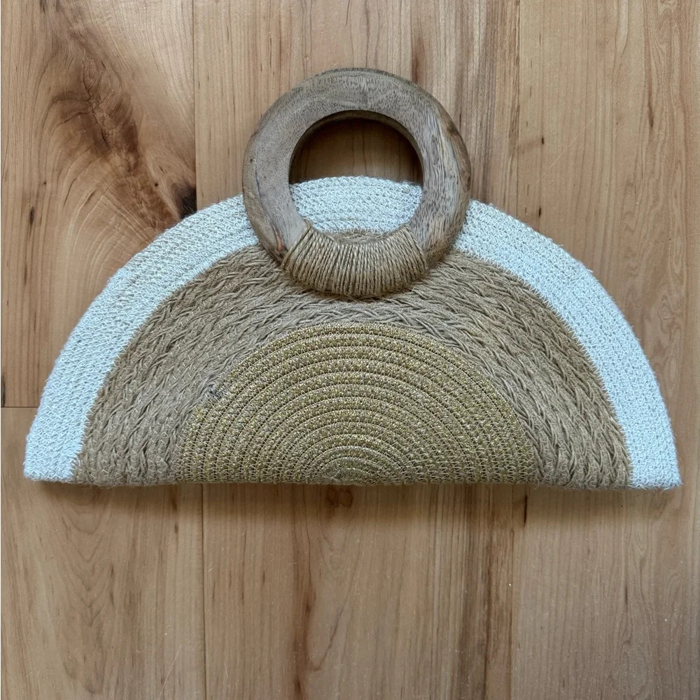 Antik Kraft Jute Pia Clutch Purse - Anthropologie - Boho Woven Bag in Neutrals